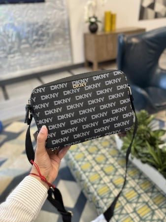 DKNY black and white logo print crossbody bag