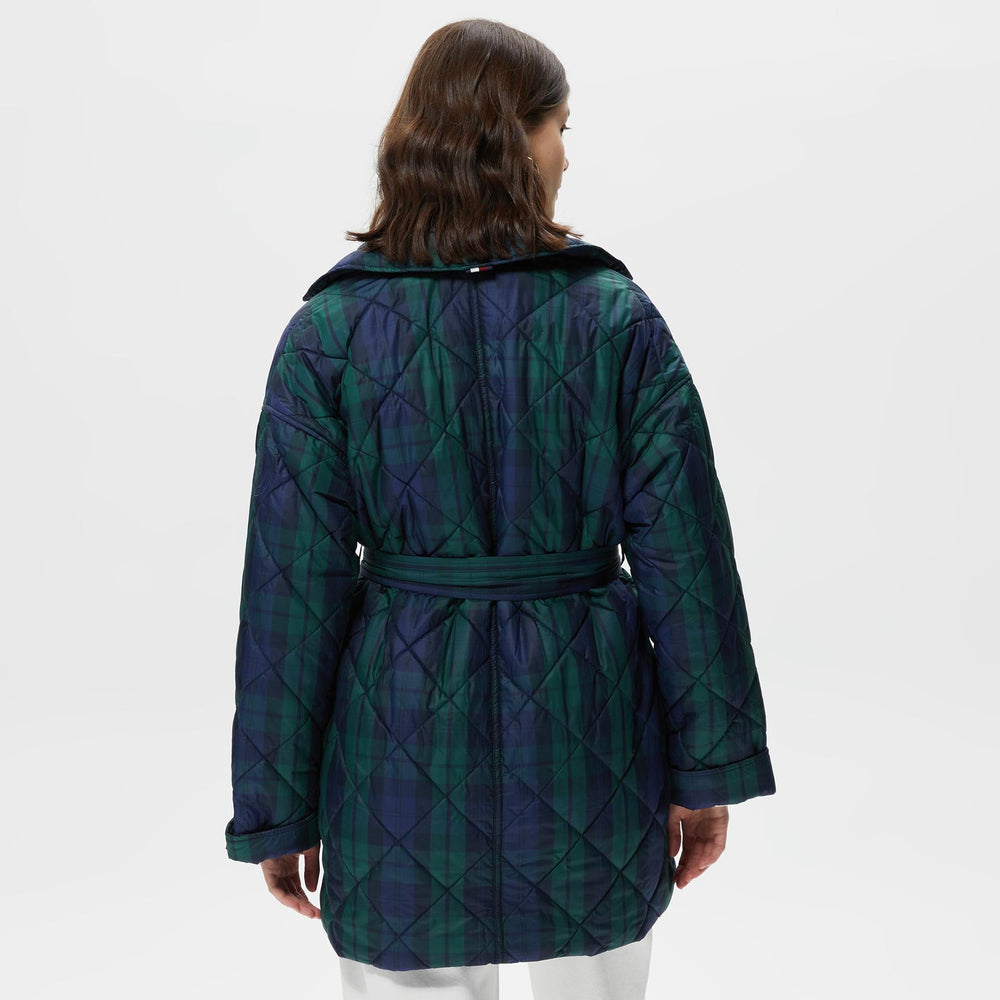 Tommy Hilfiger Check Quilted Peacoat Women's Green Coat