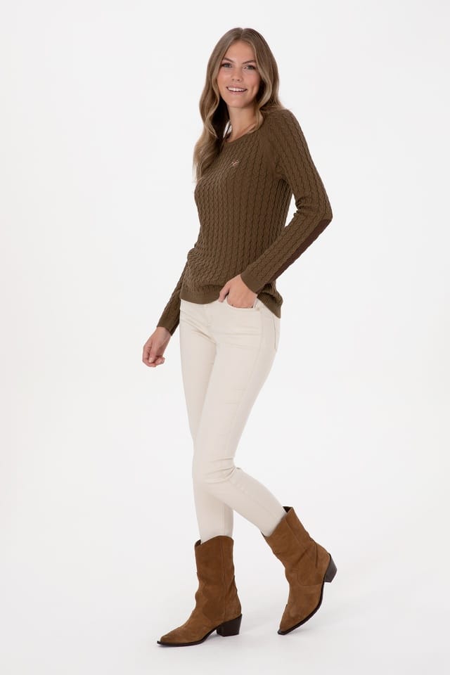 Women's Khaki Bicycle Collar Basic Sweater