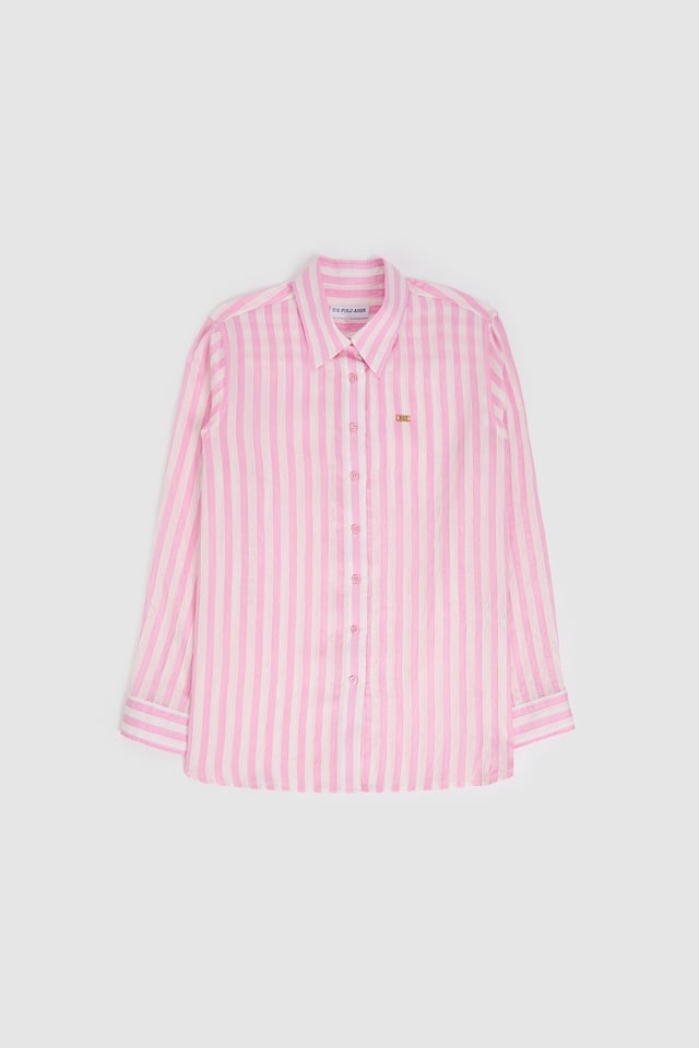Women Pink Long Sleeve Striped Shirt