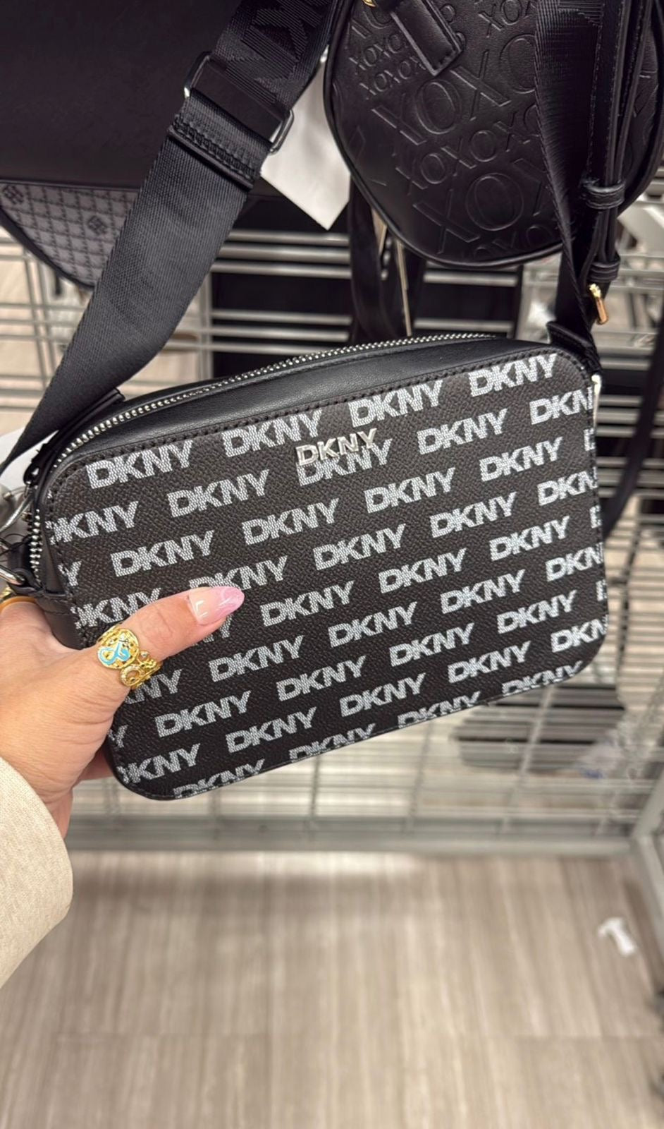 DKNY black and white logo print crossbody bag