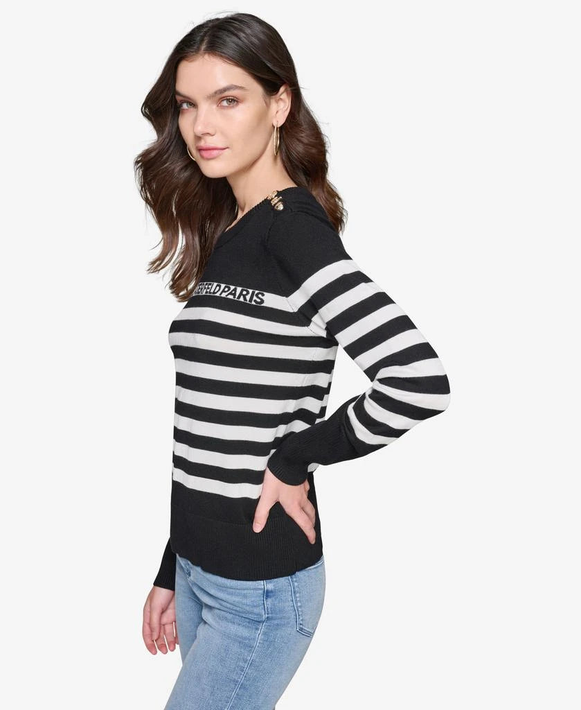 Karl Lagerfeld Paris STRIPED LOGO SWEATER WITH PINS
