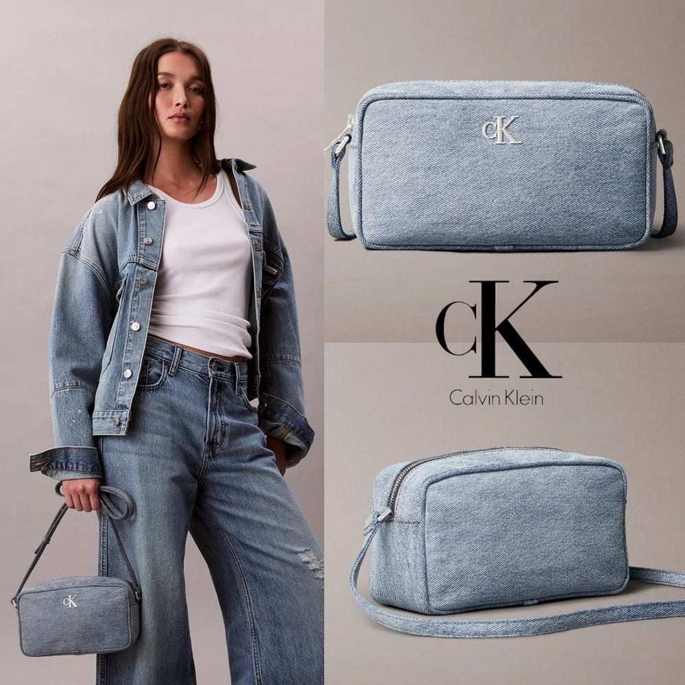 Calvin Klein Jeans denim double zip camera bag