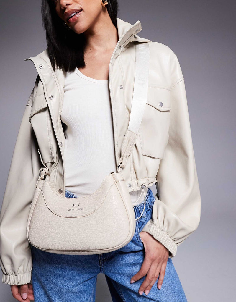 Armani Exchange curved logo shoulder bag in cream