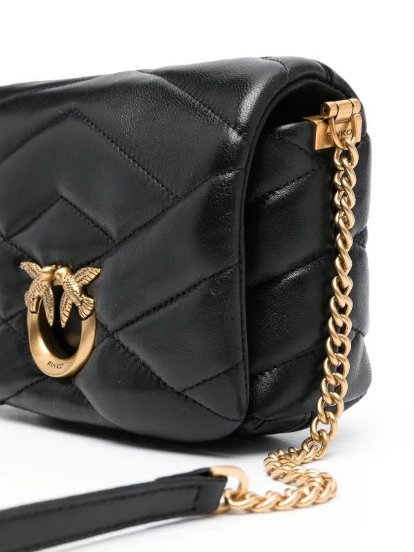 Pinko Love Click Puff Baby black sheepskin leather crossbody bag