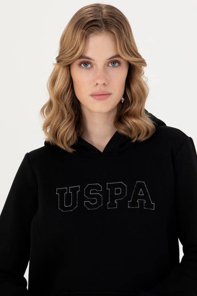 Women's Black Hooded Basic Sweatshirt