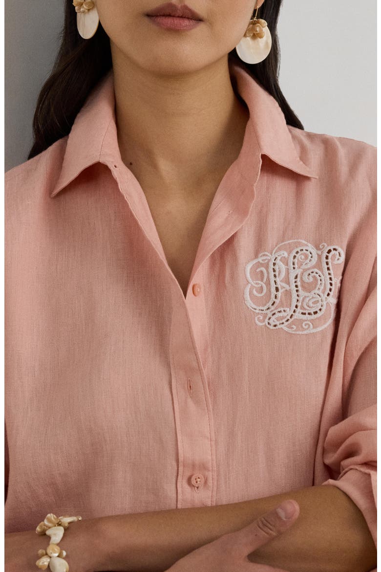 Relaxed Fit Eyelet-Logo Linen Shirt Save your Wishlist Lauren Petite
