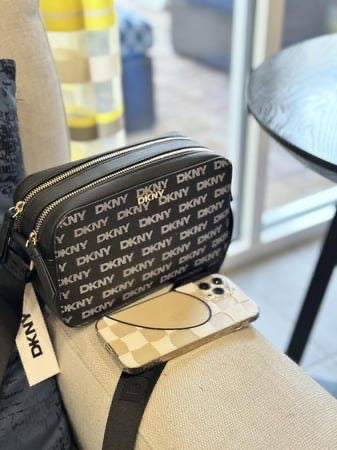 DKNY black and white logo print crossbody bag