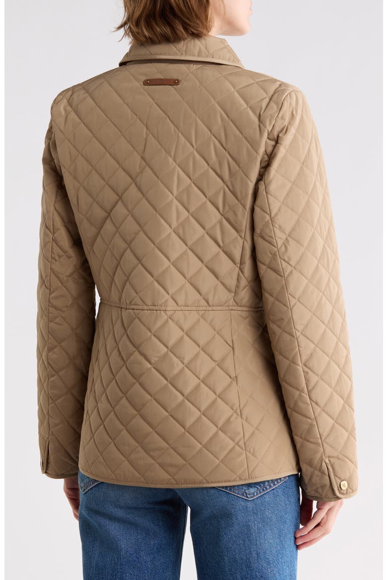 Faux-Leather-Trim Crest-Patch Jacket