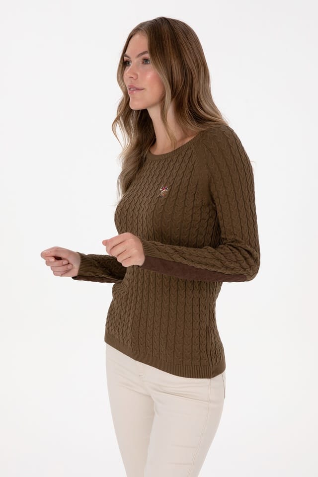 Women's Khaki Bicycle Collar Basic Sweater