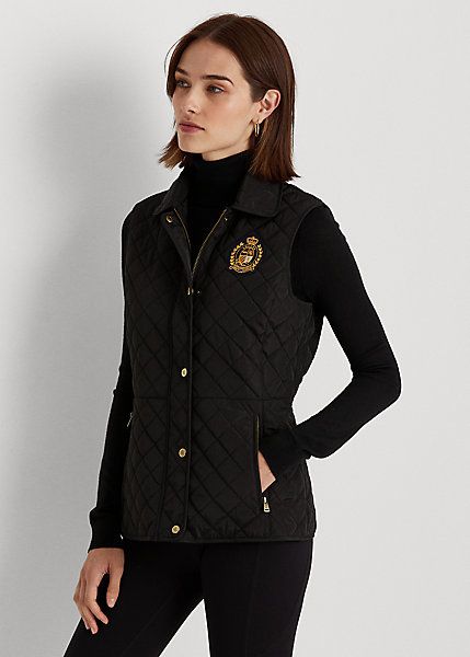 Quilted Black Crest Vest with Gold-Tone Hardware