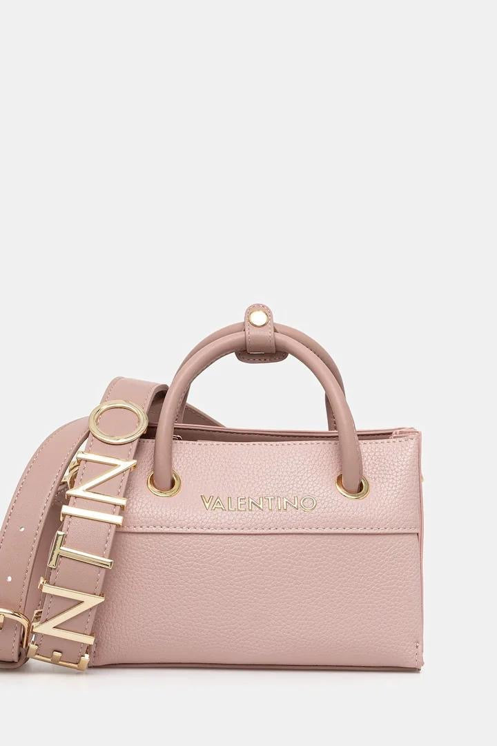 Valentino Alexia tote bag in ecru pebbled faux leather with a detachable logo strap and gold-tone hardware