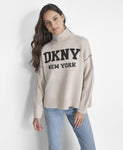 DKNY LOGO INTARSIA MOCK-NECK SWEATER