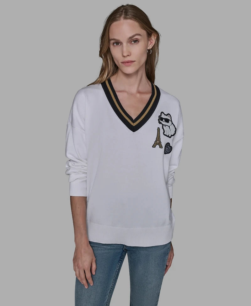 Karl Lagerfeld Paris Women's Patch Detail Sweater