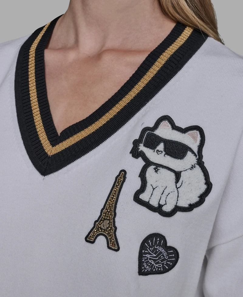 Karl Lagerfeld Paris Women's Patch Detail Sweater