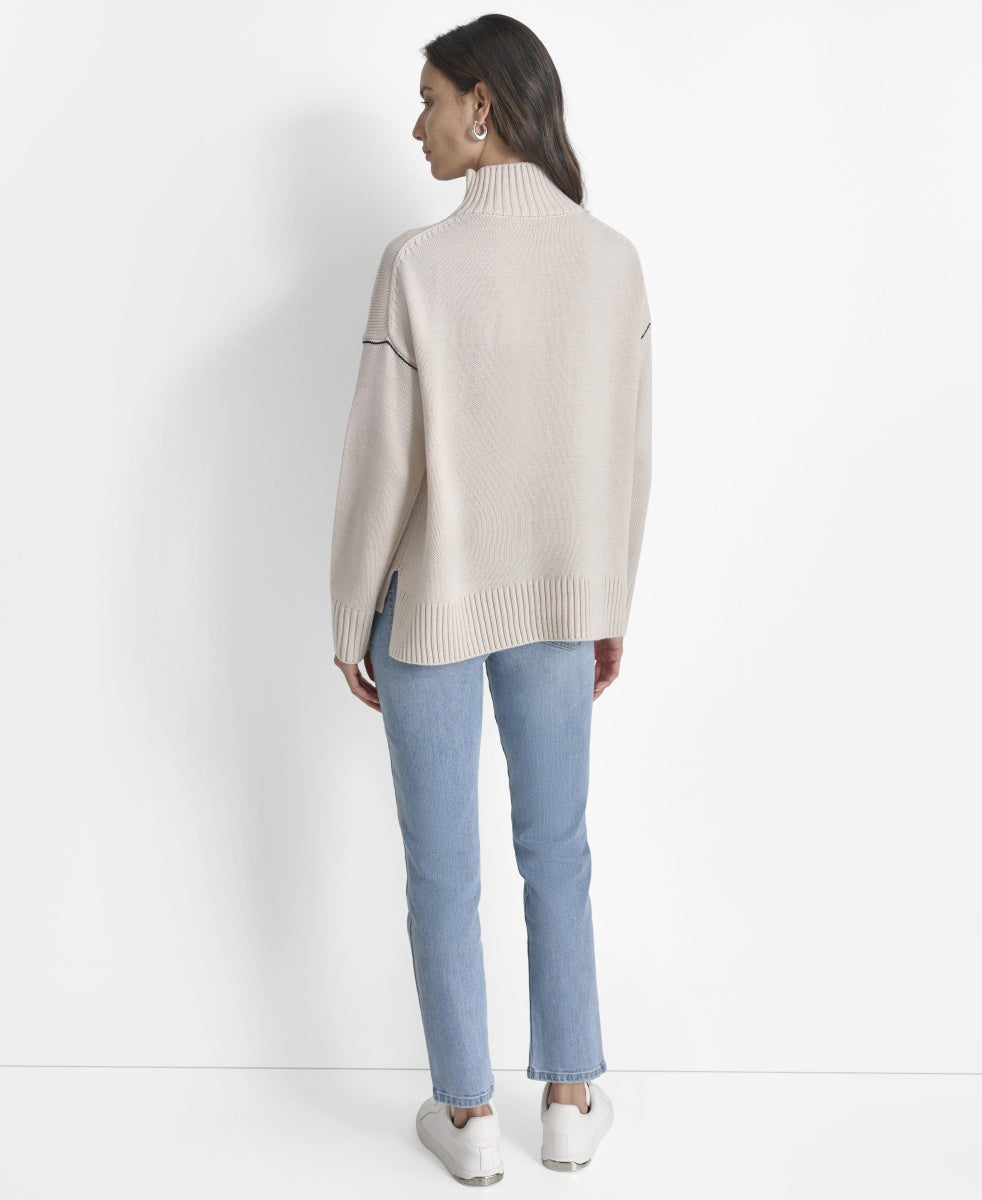 DKNY LOGO INTARSIA MOCK-NECK SWEATER