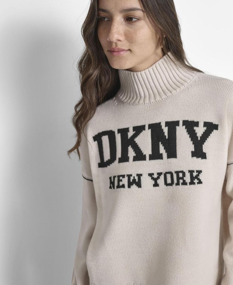 DKNY LOGO INTARSIA MOCK-NECK SWEATER