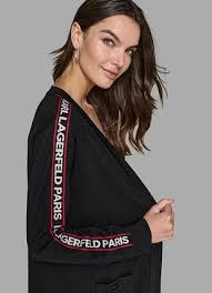 Karl Lagerfeld Paris Women's Allover Logo Tape Cardigan Sweater