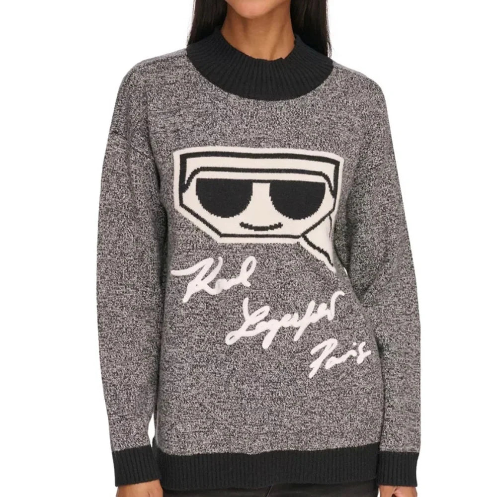 KARL LAGERFELD PARIS Women's Logo Marled Mock-Neck Sweater