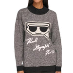 KARL LAGERFELD PARIS Women's Logo Marled Mock-Neck Sweater