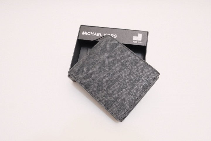New Michael Kors Jet Set Mens Sign BLACK L Fold with ID Wallet