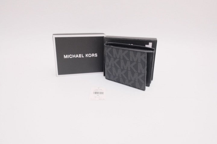New Michael Kors Jet Set Mens Sign BLACK L Fold with ID Wallet