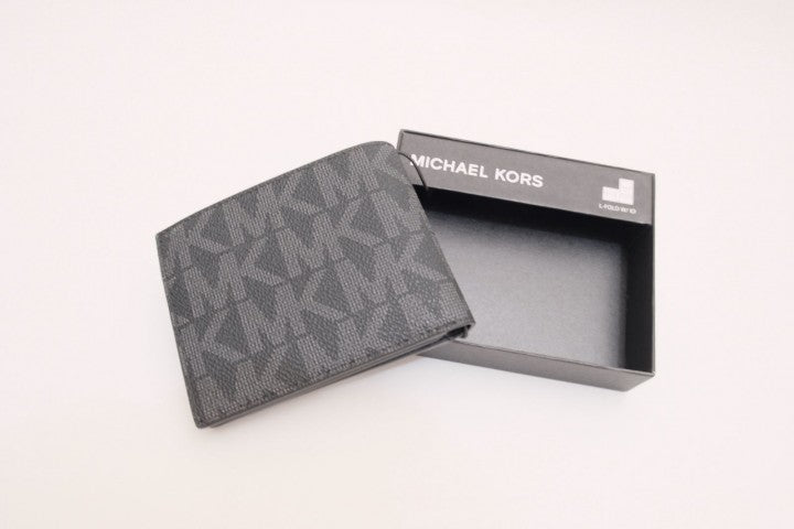New Michael Kors Jet Set Mens Sign BLACK L Fold with ID Wallet