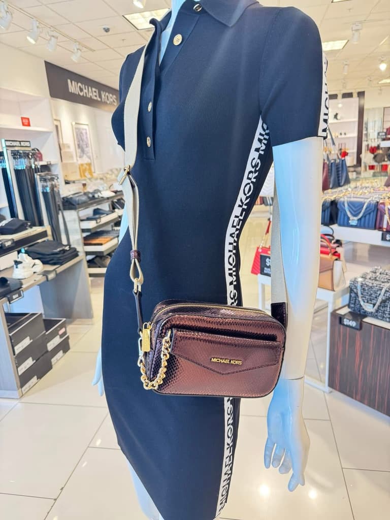 Michael Kors Maisie 2-in-1 camera crossbody bag in a metallic purple