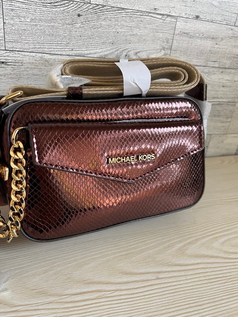 Michael Kors Maisie 2-in-1 camera crossbody bag in a metallic purple