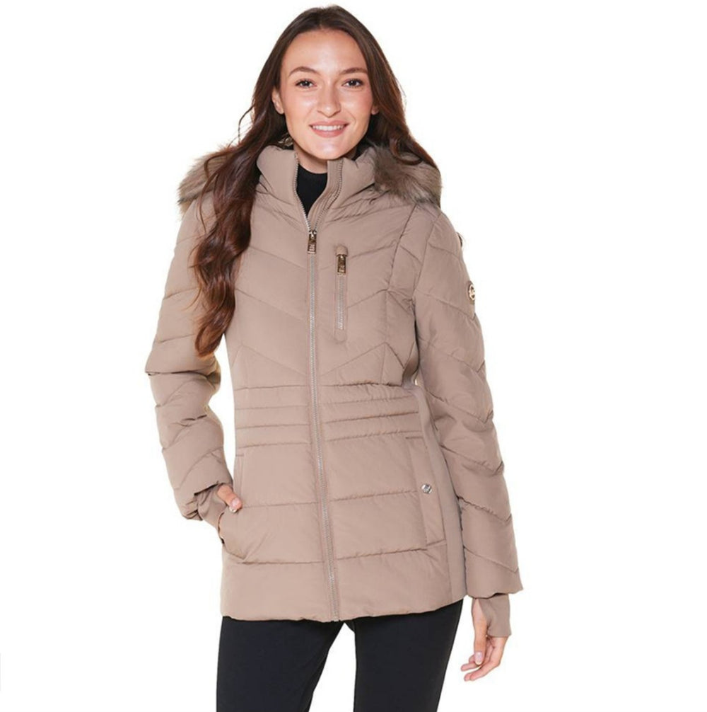 Michael Kors Puffer Coat Chest Zipper & Faux Fur Hood