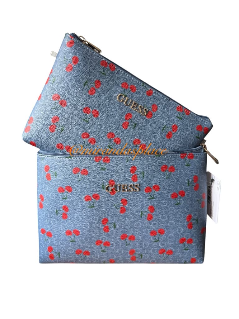 NWT GUESS 2 Piece Denim Tana Travel Toiletry Pouch Set Cosmetic Bags