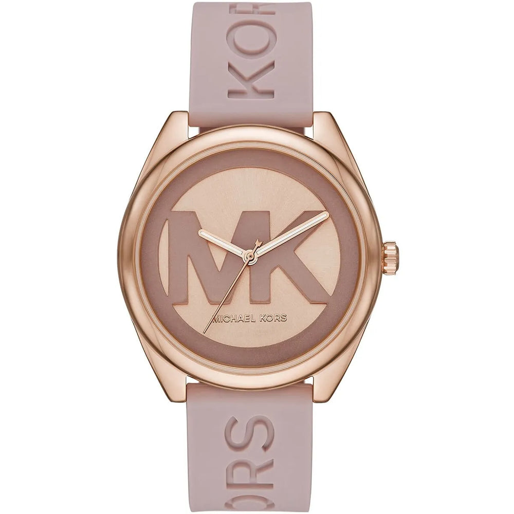 MICHAEL KORS MK7139 Janelle Rose Gold-Tone/Pink MK Logo Dial Watch BNWT