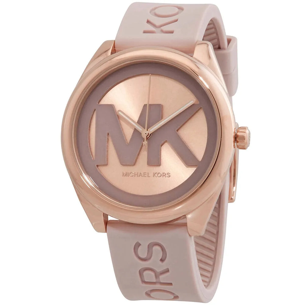 MICHAEL KORS MK7139 Janelle Rose Gold-Tone/Pink MK Logo Dial Watch BNWT