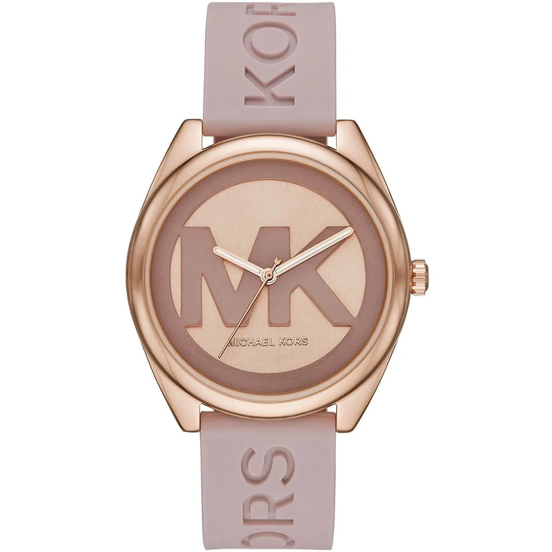 MICHAEL KORS MK7139 Janelle Rose Gold-Tone/Pink MK Logo Dial Watch BNWT