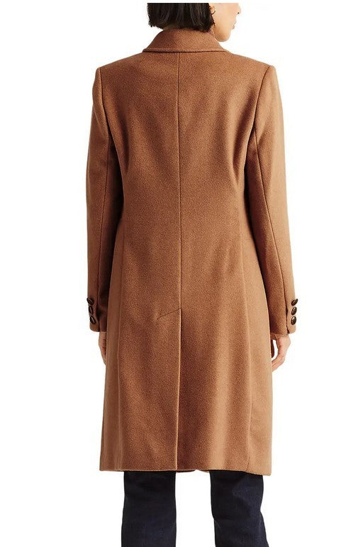 Ralph Lauren Crest Patch Wool Blend Coat in camel