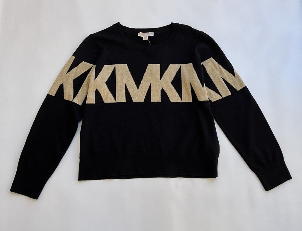 Michael Kors Women's Black Sweater With gold Logo On Chest