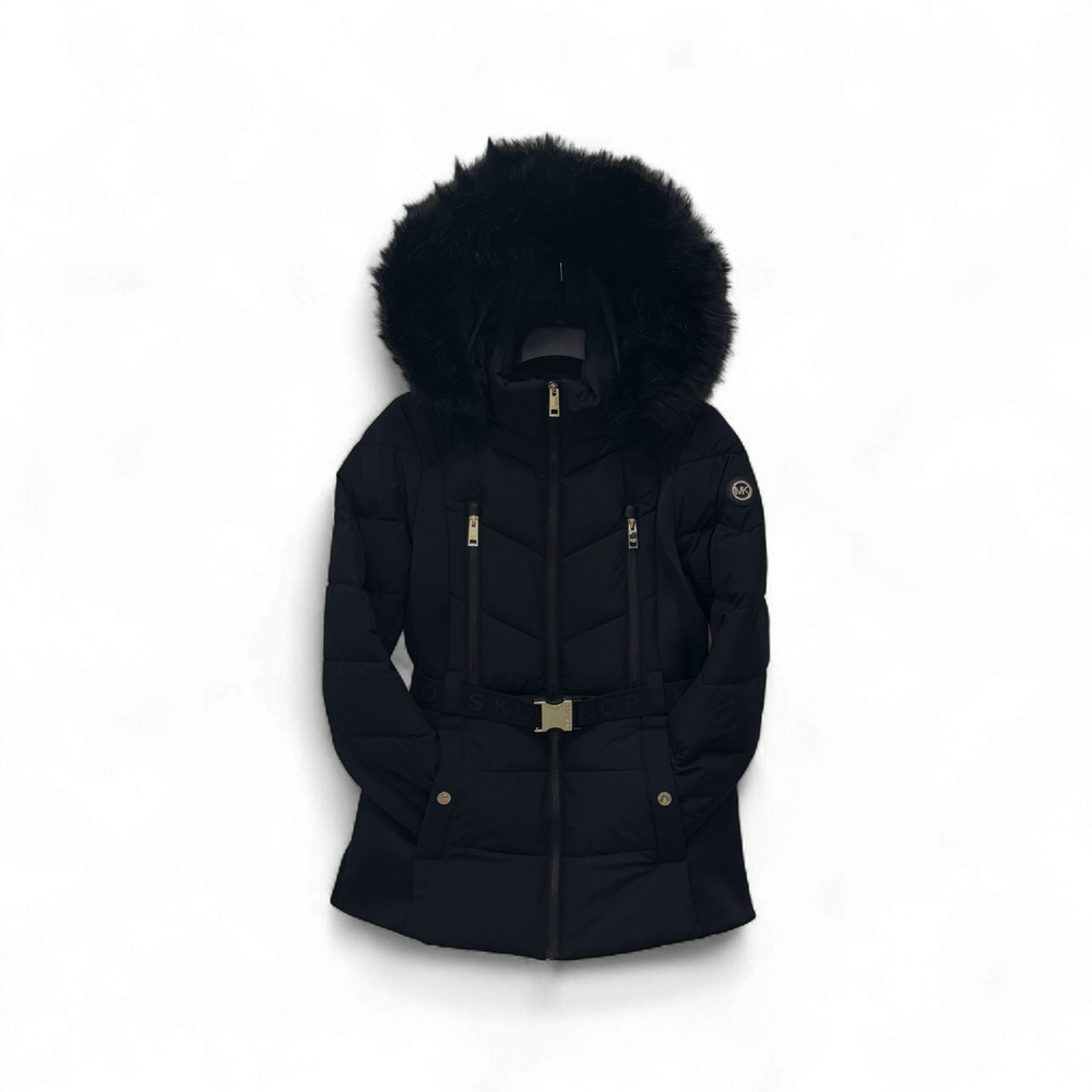 Michael Kors Women's Faux Fur Hooded Belted Coat