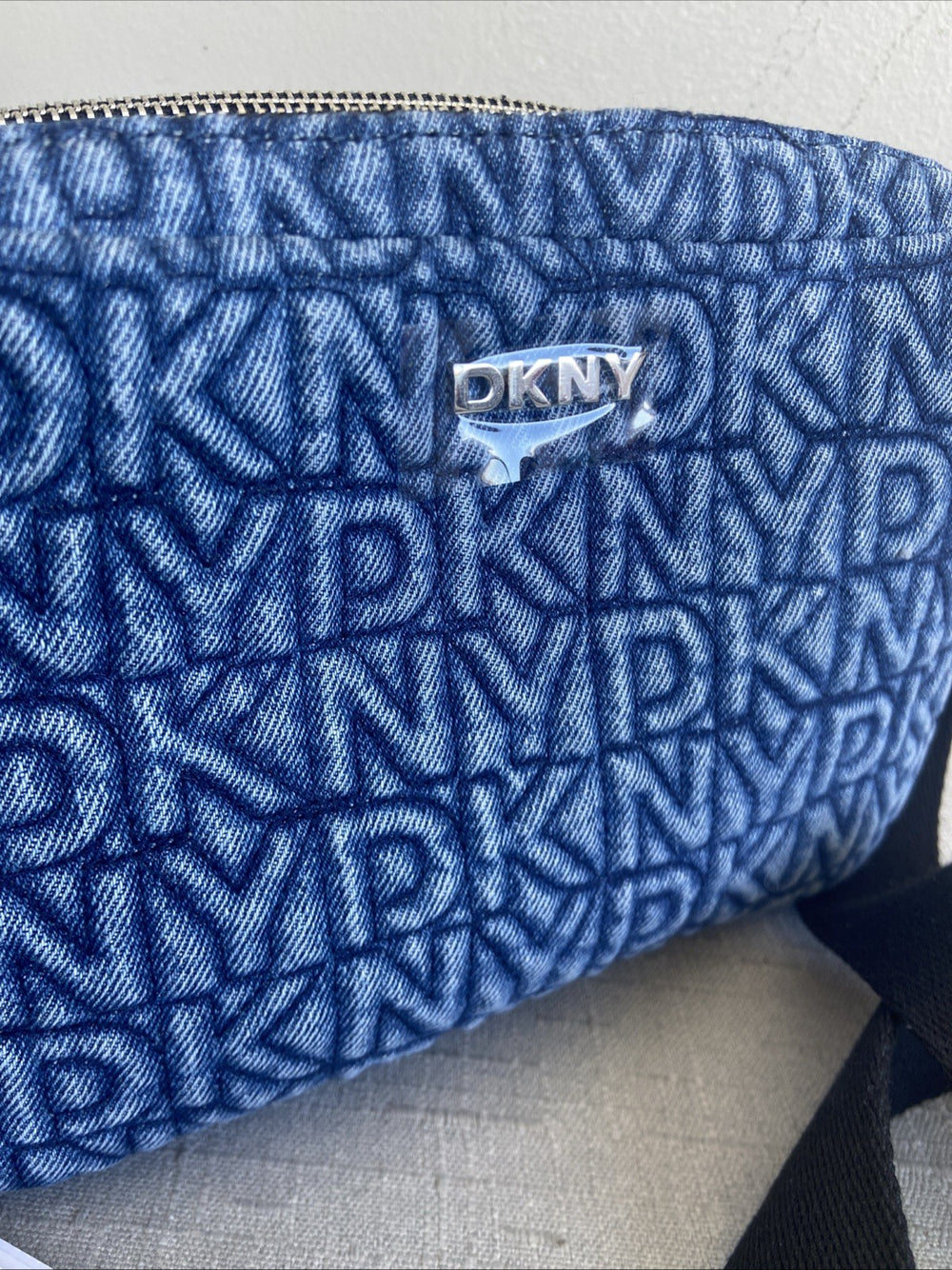 DKNY Womens Camera Tutu Denim Handbag Blue Double Zipper $168