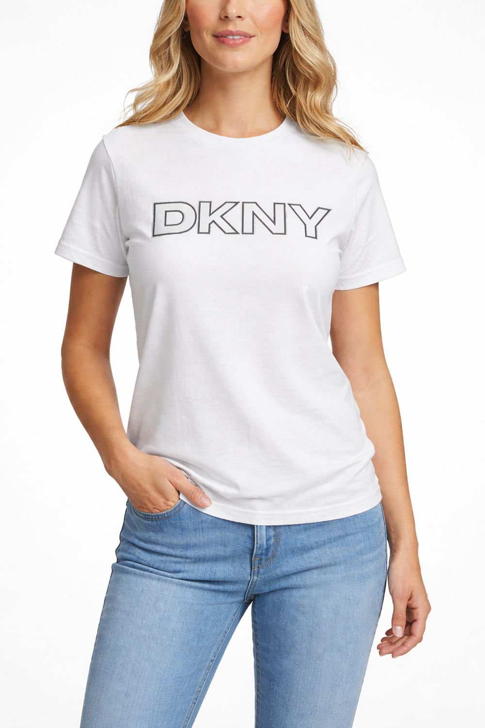 DKNY Sport Women’s White Graphic T-Shirt Cotton Blend Short Sleeve