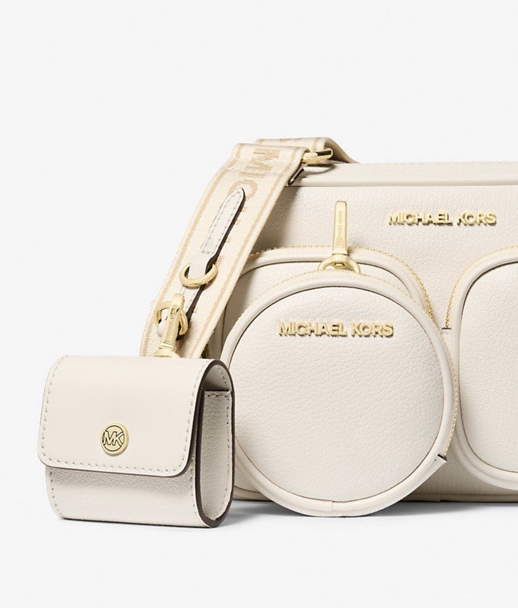 MICHAEL KORS Jet Set Travel Medium Leather Messenger Bag Light Cream
