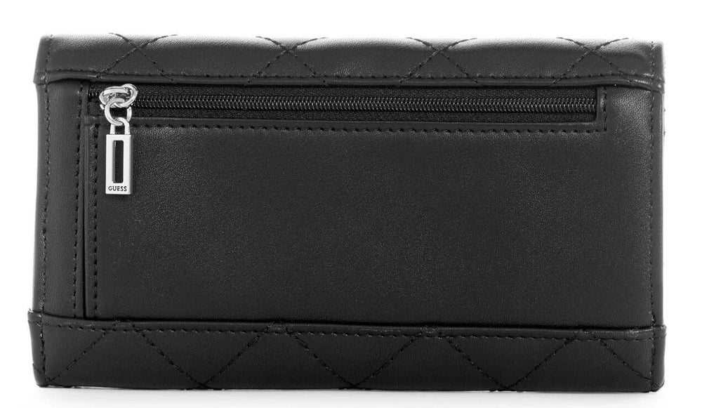 NEW GUESS Women's Ackherman Quilted Trifold Wallet Clutch Bag - Black