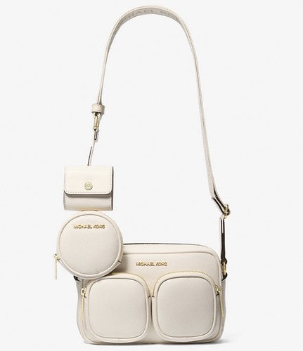 MICHAEL KORS Jet Set Travel Medium Leather Messenger Bag Light Cream