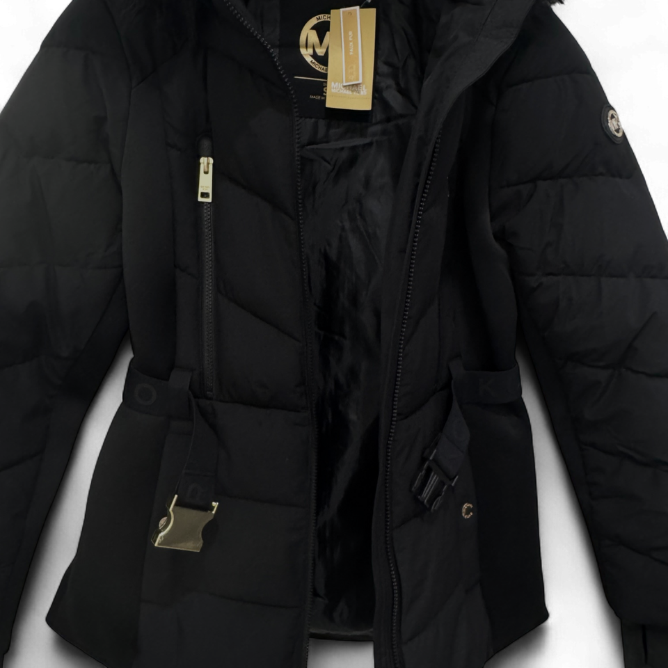 Michael Kors Women's Faux Fur Hooded Belted Coat