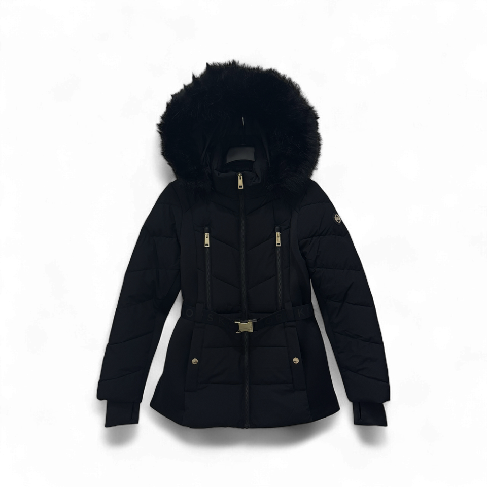 Michael Kors Women's Faux Fur Hooded Belted Coat