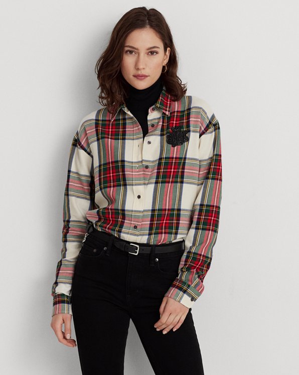 Bullion Checked Plaid Twill Over Sized Shirt