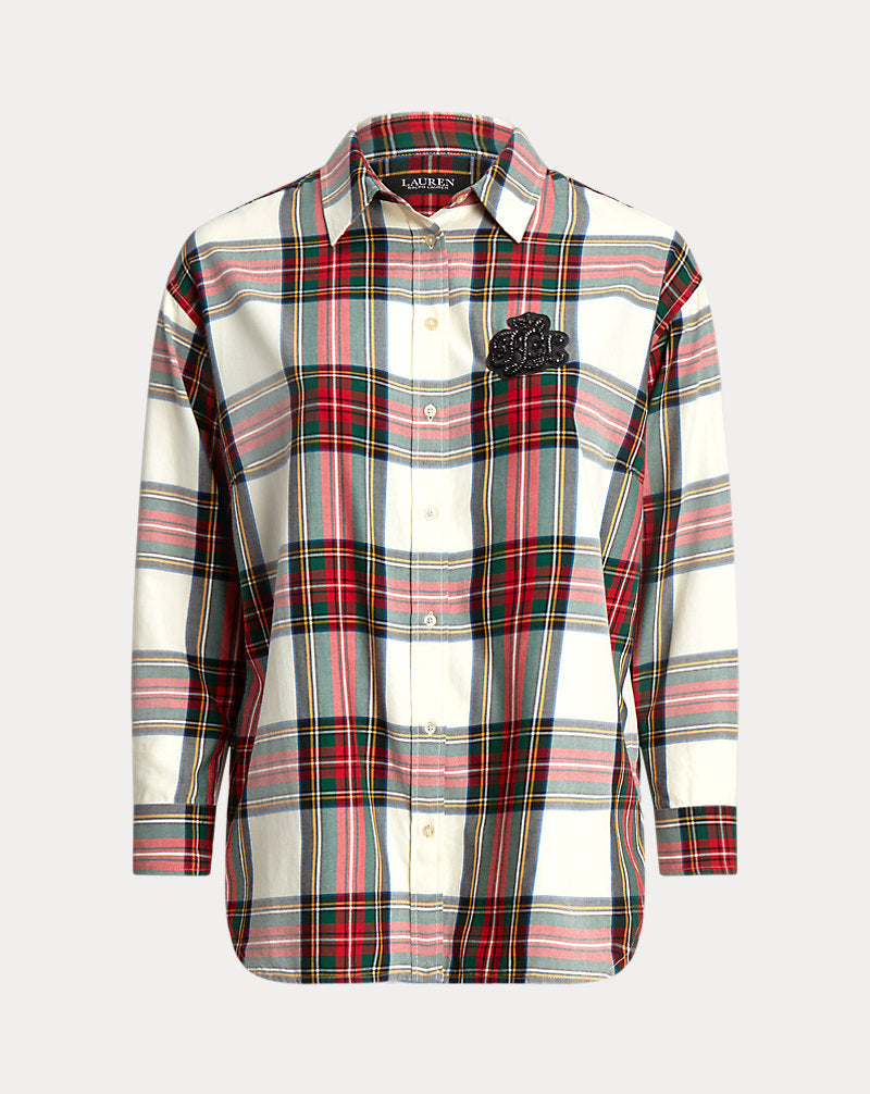 Bullion Checked Plaid Twill Over Sized Shirt